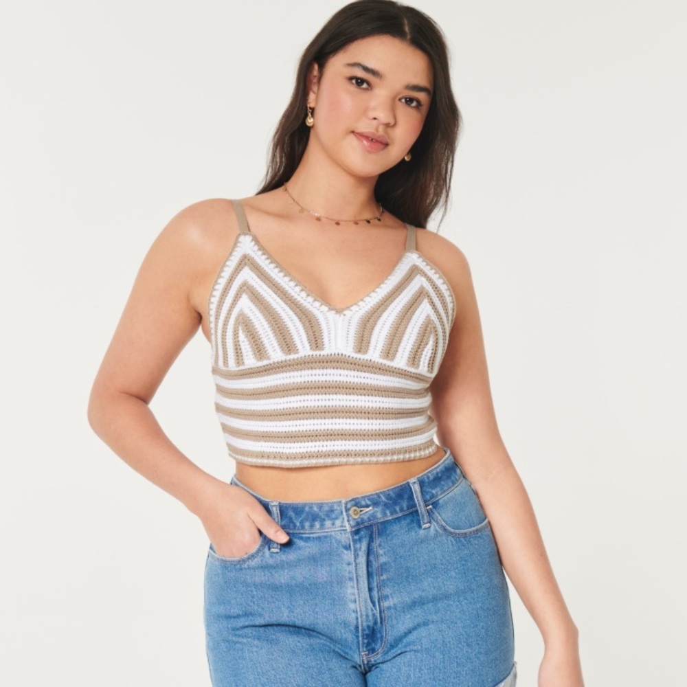 Hollister Blue and White Crochet Crop Top NWT